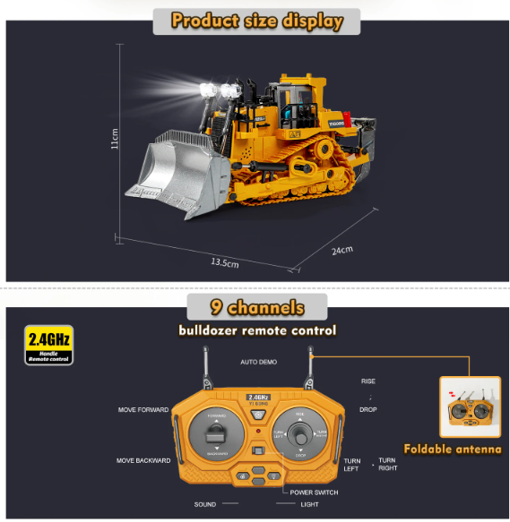 2.4G Remote Control RC Model Toy Bulldozer, Construction Vehicle