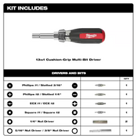 48-22-2880 Milwaukee 13-in-1 Multi Tip Cushion Grip Combo Screwdriver