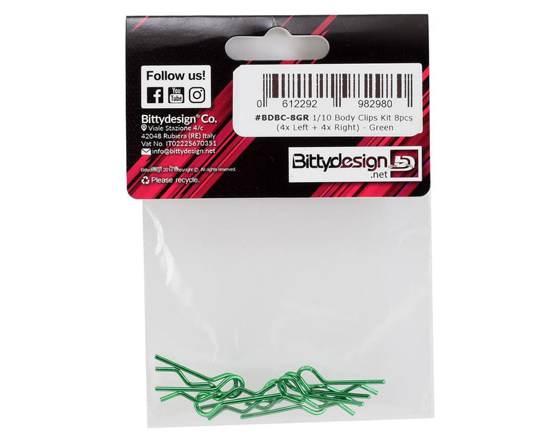 BDBC-8GR Bittydesign 1/10 Body Clips (Green)