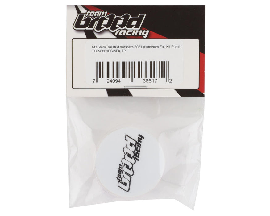 Team Brood 3x6mm 6061 Aluminum Ball Stud Washer Full Kit (Purple) (32) TBR-6061BSWFKITP