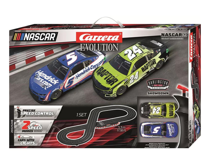 CCN25248 Carrera Evolution Nascar Darlington Showdown Analog 1/32 Slot Car Racing Track Set w/Two NASCAR Camaro NextGen ZL1 Cars