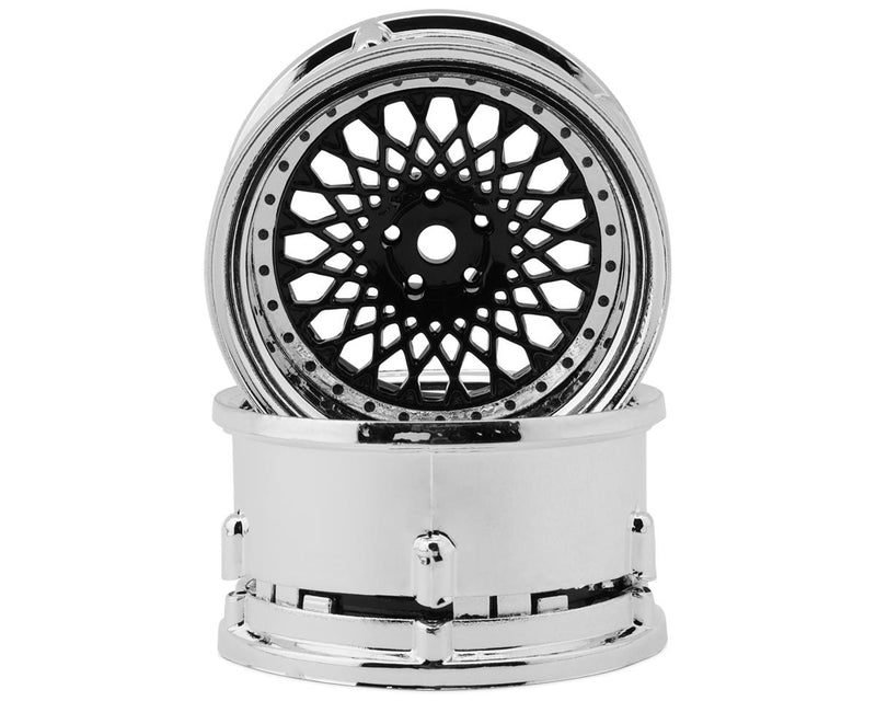 DS-DE-314 DS Racing Element Mesh 1/10 Drift Wheels (Black w/Chrome Lip & Black Rivets) (2) (Adjustable Offset) w/12mm Hex
