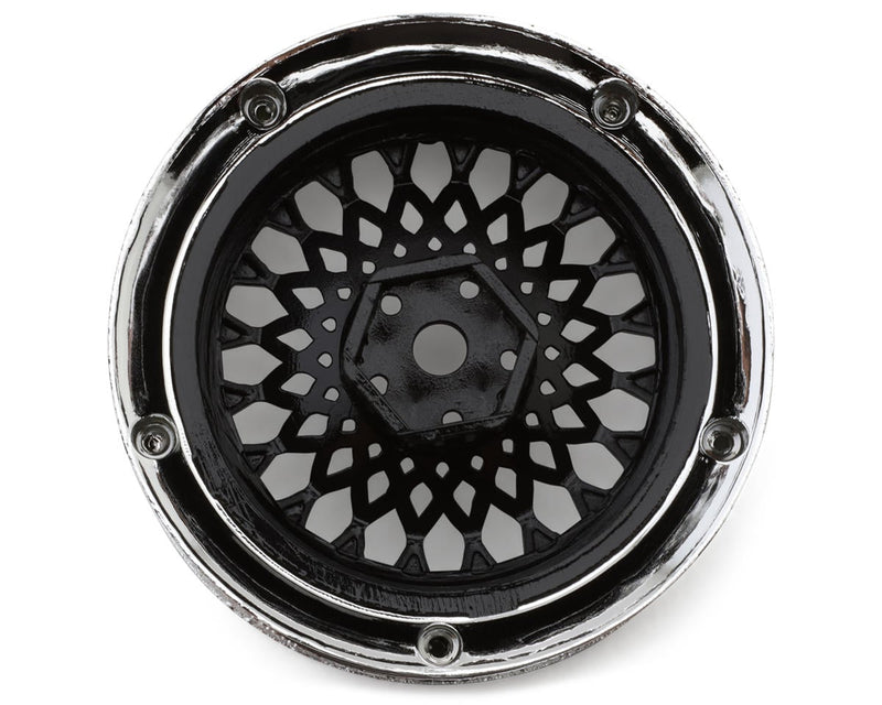 DS-DE-314 DS Racing Element Mesh 1/10 Drift Wheels (Black w/Chrome Lip & Black Rivets) (2) (Adjustable Offset) w/12mm Hex