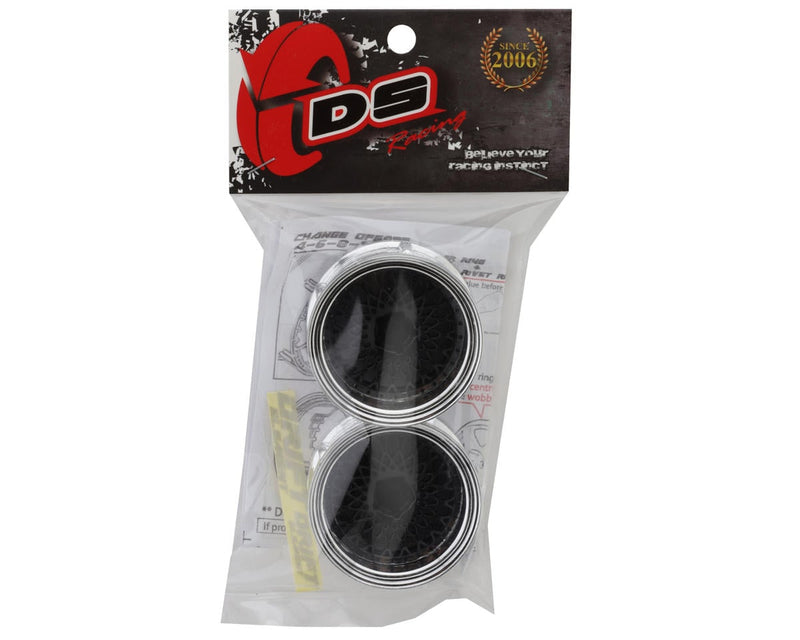 DS-DE-314 DS Racing Element Mesh 1/10 Drift Wheels (Black w/Chrome Lip & Black Rivets) (2) (Adjustable Offset) w/12mm Hex