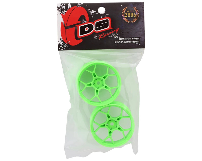 DSC-DF-5Y2-6FG-HG DS Racing Feathery Split Spoke Drift Wheels (Flu Green) (2) (6mm Offset) w/12mm Hex