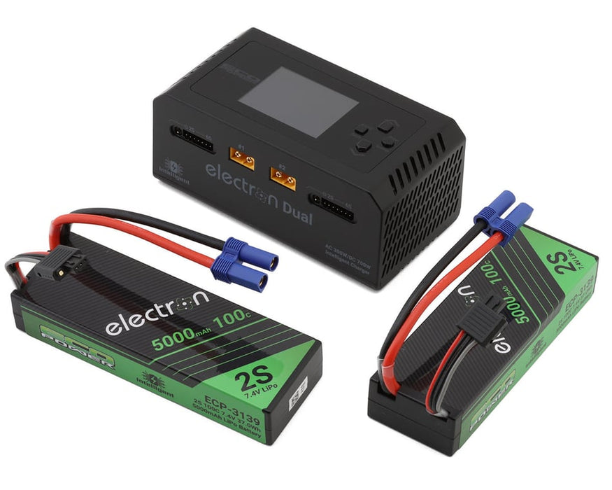 ECP-1017 EcoPower Intelligent 2x2S 5000mAh EC5 LiPo Batteries/"Electron Dual" Charger Bundle (7.4V/100C) (AC-300W) (DC-350W x2)