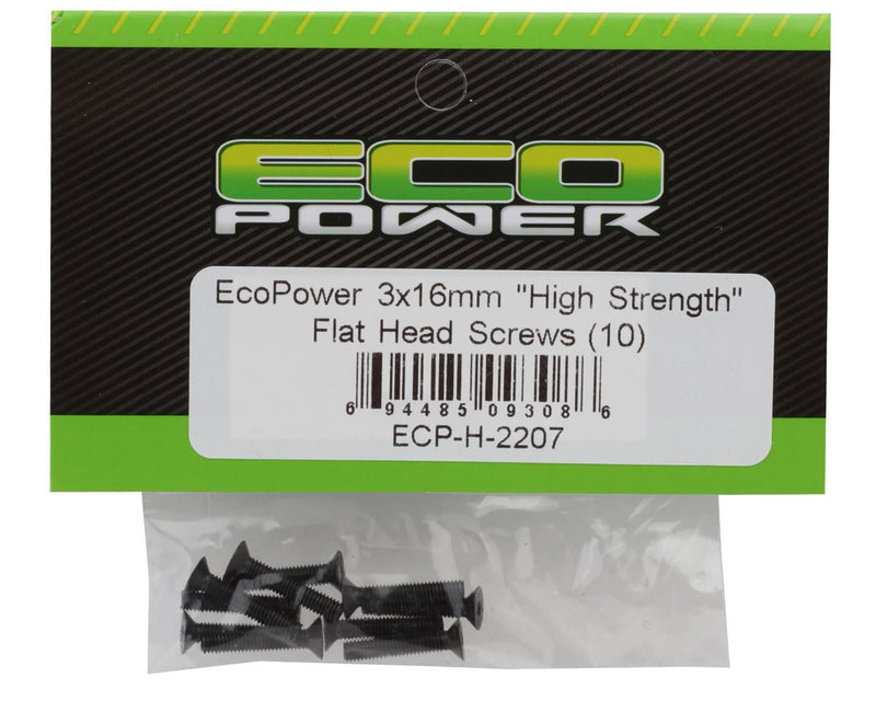 EcoPower 3mm "High Strength" Steel Flat Head Screws (10) (3x16mm)