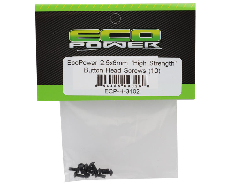 ECP-H-3102 EcoPower 2.5mm "High Strength" Steel Button Head Screws (10) (2.5x6mm)