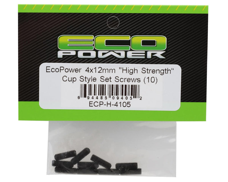 ECP-H-4105 EcoPower 4mm "High Strength" Steel Cup Style Set Screws (10) (4x12mm)