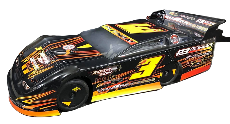 Shark RC Bodies Volunteer 1/10 Late Model with deluxe spoiler kit.