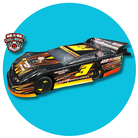 Shark RC Bodies Volunteer 1/10 Late Model with deluxe spoiler kit.