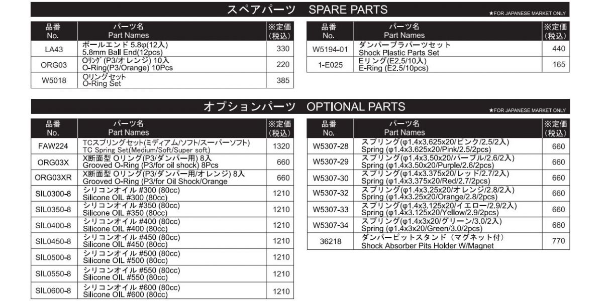 FAW225 Kyosho Touring Car Aluminum Shock Set, Fazer Mk2