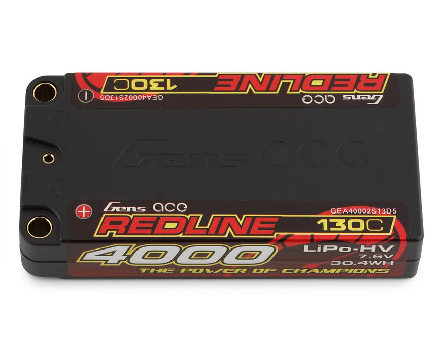GEA40002S13D5 Gens Ace Redline 2S LiHV LiPo LCG Battery 130C (7.6V/4000mAh) w/5mm Bullets