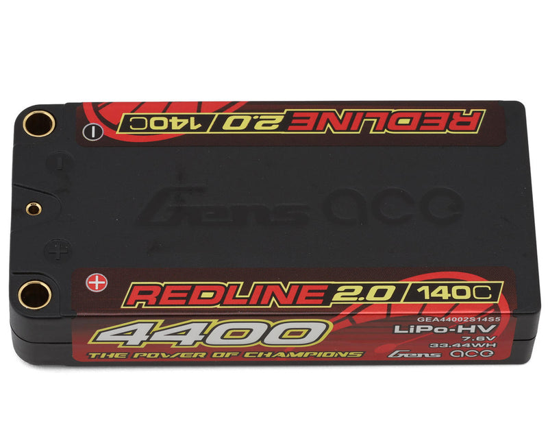 GEA44002S14S5 Gens Ace Redline 2.0 2S Shorty LiHV Battery 140C (7.6V/4400mAh) w/5mm Bullets