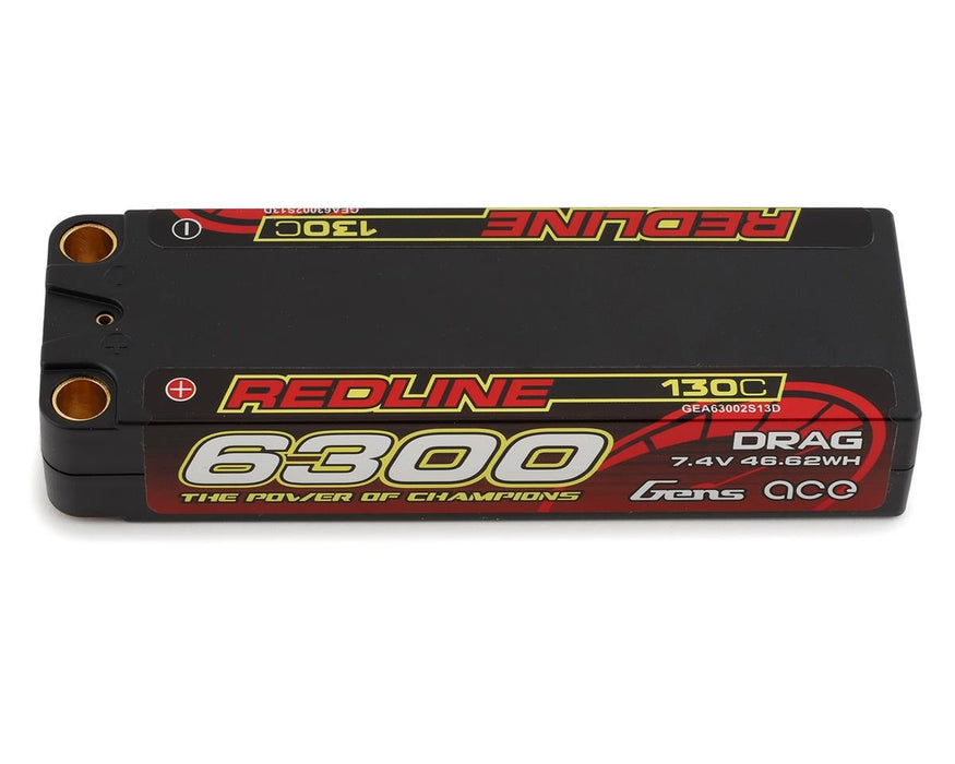GEA63002S13D Gens Ace Redline Drag Racing Series 6300mAh 7.4V 130C 2S2P HardCase Lipo Battery