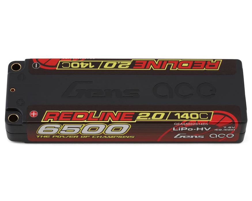 GEA65002S14D5 Gens Ace Redline 2.0 2S LCG LiHV Battery 140C (7.6V/6500mAh) w/5mm Bullets