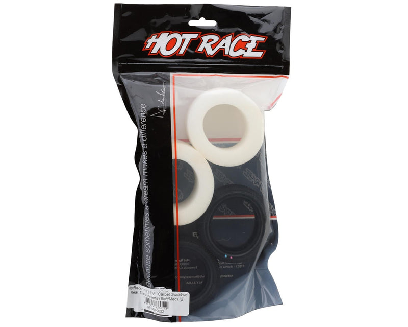 003-0622 HotRace V1 Carpet 2.2" 1/10 2WD/4WD Rear Buggy Tires (2) (Medium/Soft) w/Foam Inserts