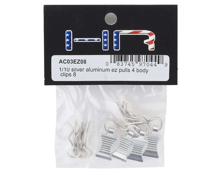 AC03EZ08 Hot Racing 1/10 Aluminum EZ Pulls w/Body Clips (Silver) (4)