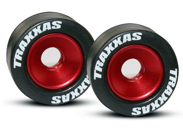 5186 - Wheels, aluminum (red-anodized) (2)/ 5x8mm ball bearings (4)/ axles (2)/ rubber tires (2)
