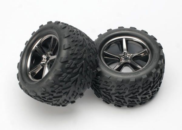 5374A Tires & wheels, assembled, glued (Gemini black chrome wheels, Talon tires, foam inserts)