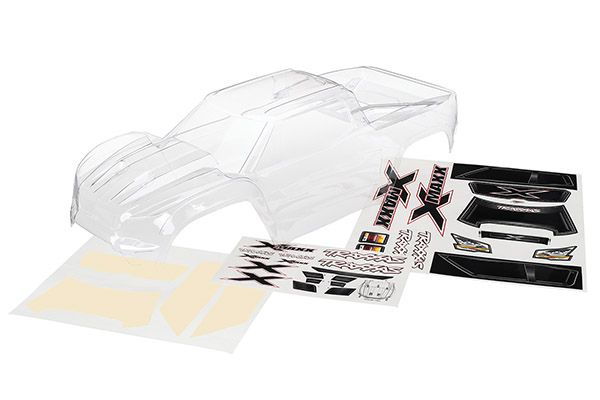 7711 - Body, X-Maxx (clear, trimmed, requires painting)/ window masks/ decal sheet