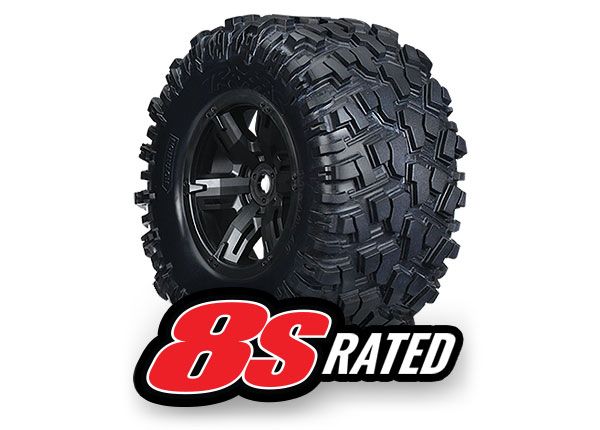 7772X - Tires & wheels, assembled, glued (X-Maxx black wheels, Maxx AT tires, foam inserts) (left & right) (2)