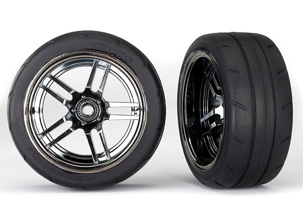 8374 Tires and wheels, assembled, glued (split-spoke black chrome wheels, 1.9" Response tires) (extr