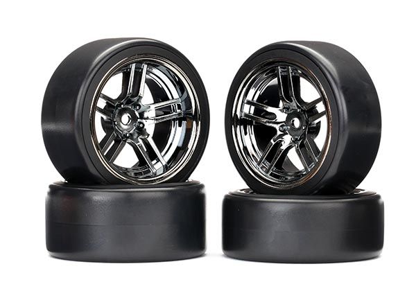 8378 Tires and wheels, assembled, glued (split-spoke black chrome wheels, 1.9" Drift tires) (front a