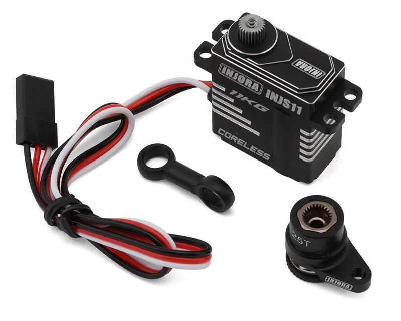 GROM-11BK-INJS11 Injora INJS11 Aluminum High Voltage Micro Servo Set (Grom/NASCAR) w/Aluminum Servo Saver (25T)