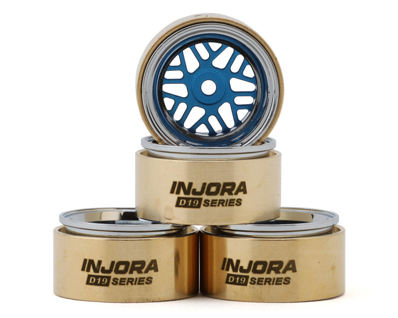 W7012BL-19 Injora 0.7" D19 ModuWheel Brass & Aluminum Micro Crawler Beadlock Wheels (Blue) (4) (8.4g ea) (-2mm Offset) (Ascent-32)
