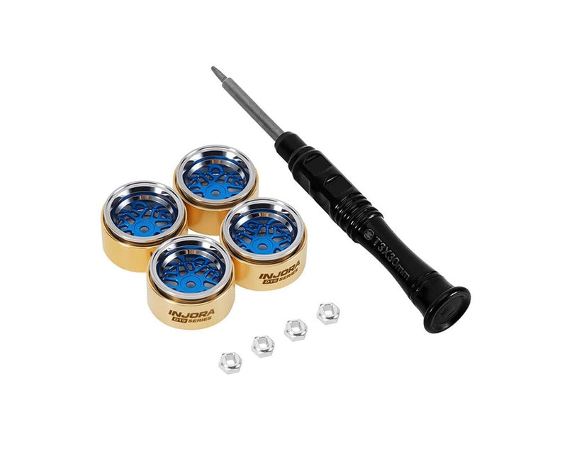 W7012BL-19 Injora 0.7" D19 ModuWheel Brass & Aluminum Micro Crawler Beadlock Wheels (Blue) (4) (8.4g ea) (-2mm Offset) (Ascent-32)