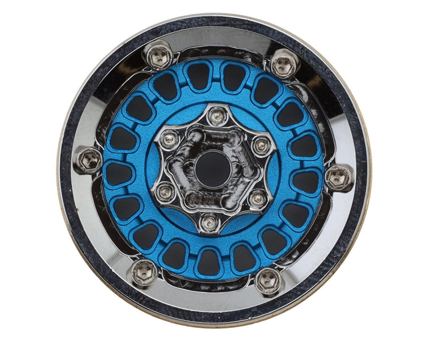 YQW-MW1016BL Injora 1.0" ModuWheel Brass & Aluminum Micro Crawler Beadlock Wheels (Blue) (4) (21g ea) (-4.4mm Offset)
