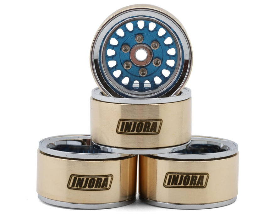 YQW-MW1016BL Injora 1.0" ModuWheel Brass & Aluminum Micro Crawler Beadlock Wheels (Blue) (4) (21g ea) (-4.4mm Offset)