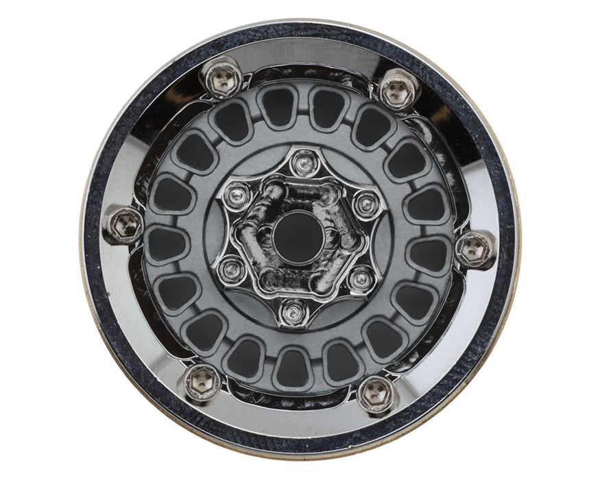 YQW-MW1016GL Injora 1.0" ModuWheel Brass & Aluminum Micro Crawler Beadlock Wheels (Grey) (4) (21g ea) (-4.4mm Offset)