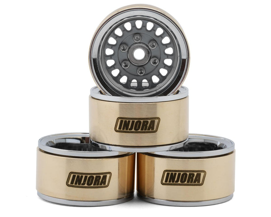 YQW-MW1016GL Injora 1.0" ModuWheel Brass & Aluminum Micro Crawler Beadlock Wheels (Grey) (4) (21g ea) (-4.4mm Offset)