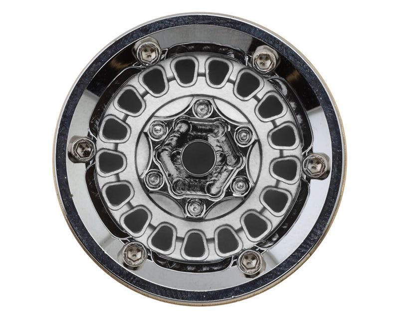 YQW-MW1016SR Injora 1.0" ModuWheel Brass & Aluminum Micro Crawler Beadlock Wheels (Silver) (4) (21g ea) (-4.4mm Offset)