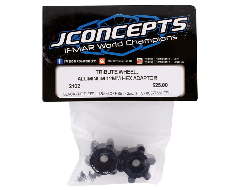 2402 JConcepts Tribute 12mm Aluminum Hex Adaptor (Black) (2) (18mm Offset)