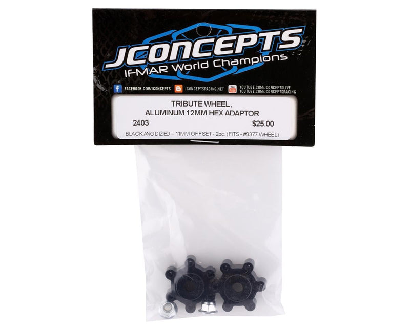 2403 JConcepts Tribute 12mm Aluminum Hex Adaptor (Black) (2) (11mm Offset)
