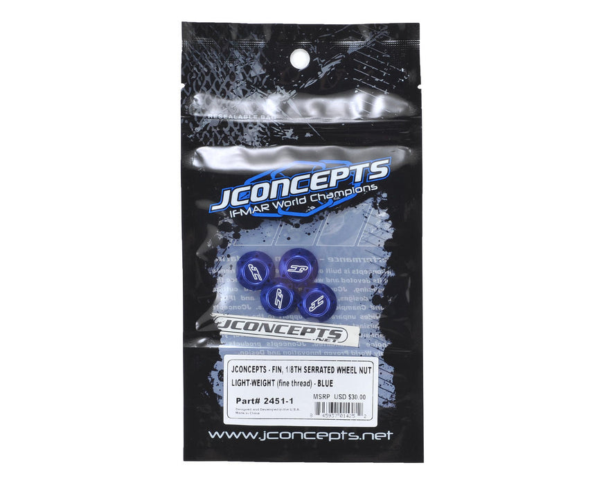 JConcepts 2451-1 Fin 17mm 1/8th Serrated Light Weight Wheel Nut (Blue) (4)