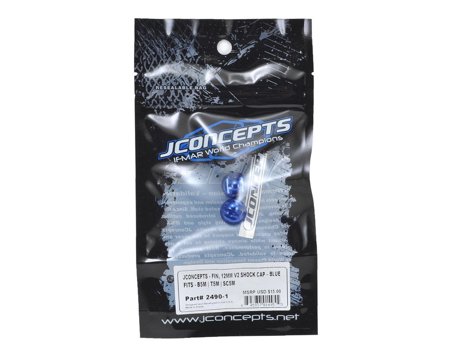 2490-1 JConcepts Fin Aluminum 12mm V2 Shock Cap (Blue) (2) *****One package is open but new****