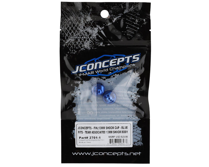 2701-1 JConcepts Team Associated Fin Aluminum 13mm Shock Cap (Blue) (2)