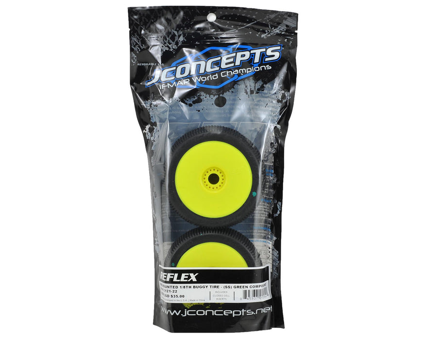 3121-22 JConcepts Reflex Pre-Mounted 1/8th Buggy Tires (2) (Yellow) (Green)