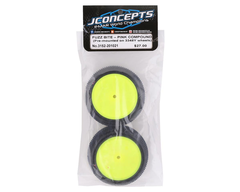 JConcepts Fuzz Bite LP 2.2" Mounted Rear Buggy Carpet Tires (Yellow) (2) (Pink) w/12mm Hex 3152-201021