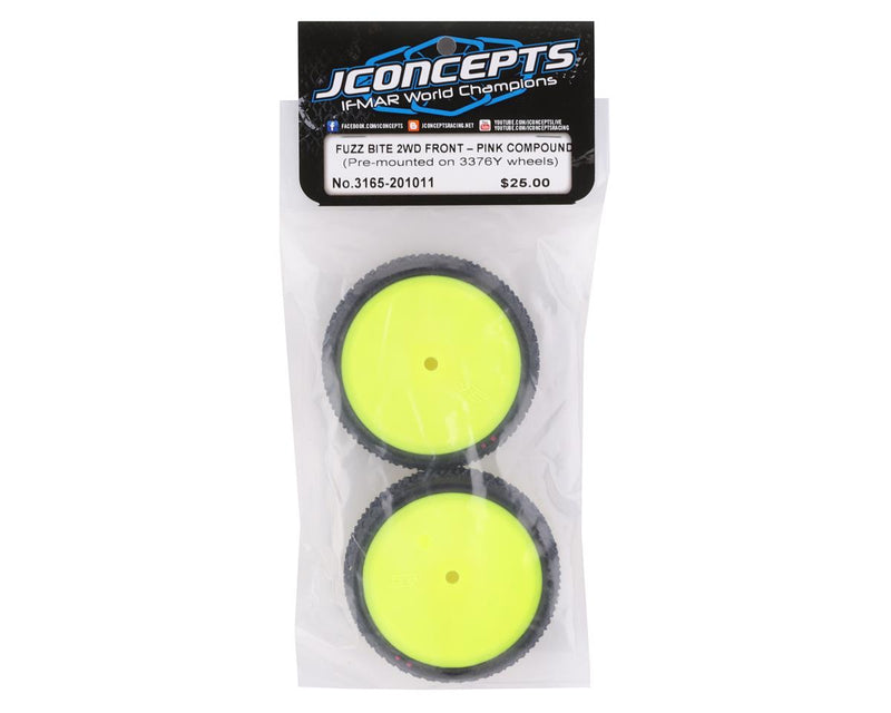 3165-201011 JConcepts Fuzz Bite LP 2.2 Mounted 2WD Front Buggy Tire (Yellow) (2) (Pink) (Carpet) w/12mm Hex