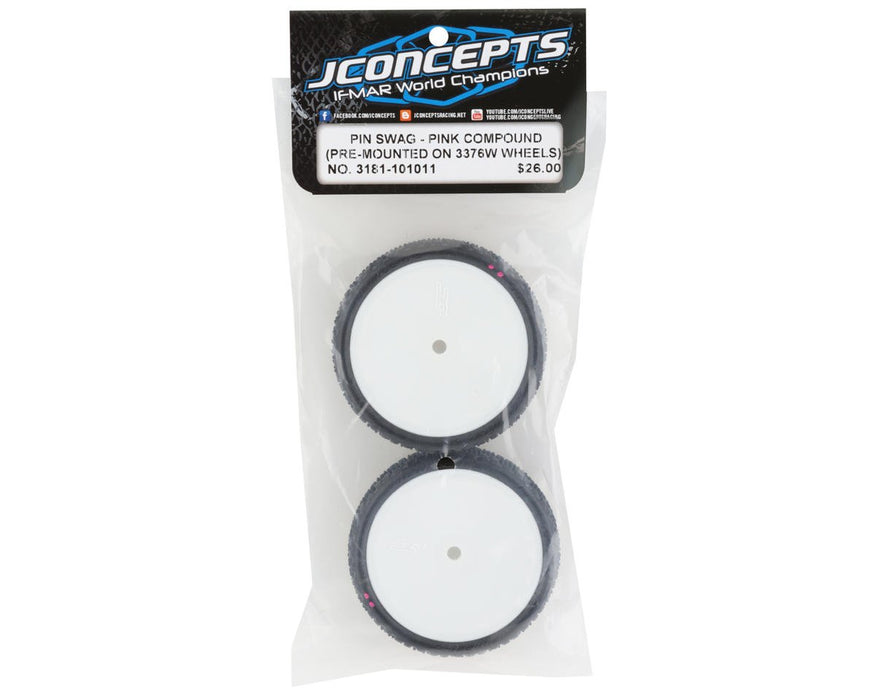 3181-101011 JConcepts Pin Swag Slim 2.2" Pre-Mounted 2WD Front Buggy Carpet Tires (White) (Pink) (2) w/12mm Hex