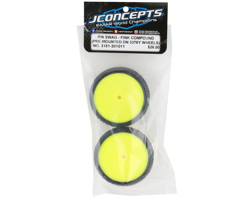 3181-201011 JConcepts Pin Swag Slim 2.2" Pre-Mounted 2WD Front Buggy Carpet Tires (Yellow) (Pink) (2) w/12mm Hex