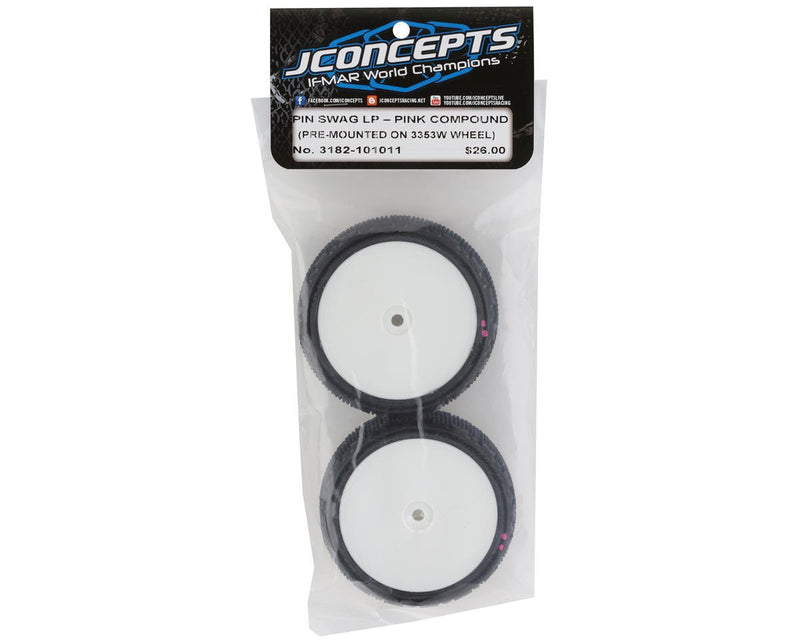3182-101011 JConcepts Pin Swag 2.2" Pre-Mounted 4WD Front Buggy Carpet Tires (White) (2) (Pink) w/12mm Hex