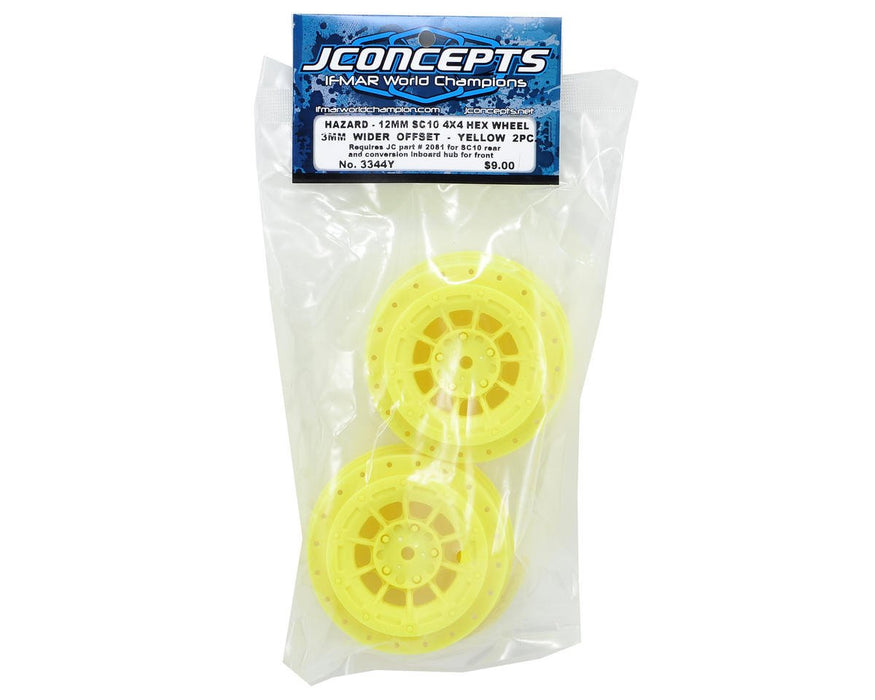 3344Y JConcepts 12mm Hex Hazard Short Course Wheels w/3mm Offset (Yellow) (2) (SC5M)