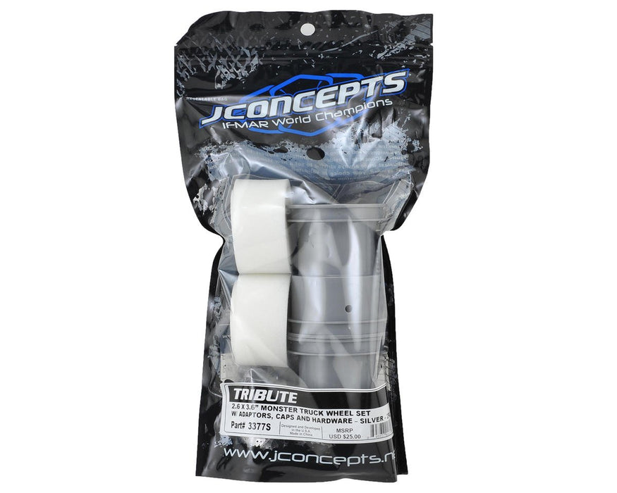 3377S JConcepts Tribute 2.6x3.6" Monster Truck Wheel (Silver) (2)