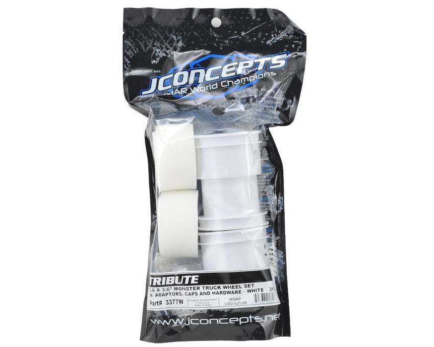 3377W JConcepts Tribute 2.6 x 3.6" Monster Truck Wheel (White) (2)
